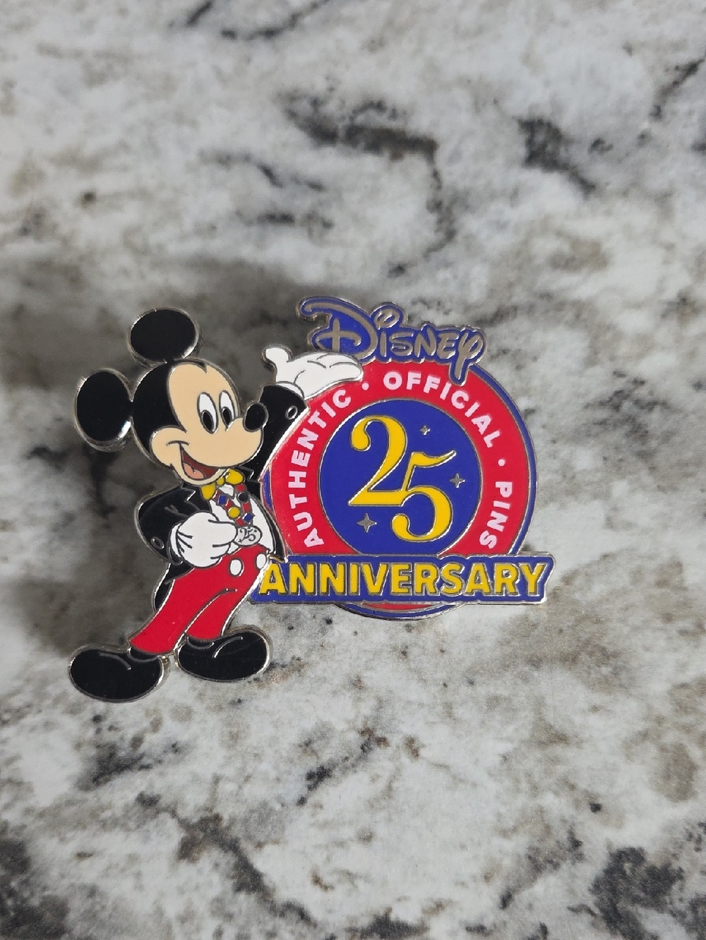 Disney Mickey Mouse 25th Anniversary Enamel Pin - Red, Yellow, Blue, Black